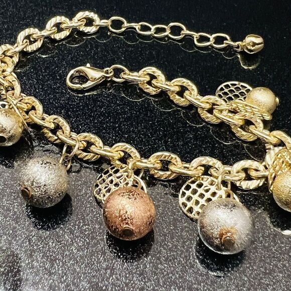 Vintage Textured Dangle Bracelets Gold Silver Copper Tone Ball Charms 1438 - Picture 4 of 10